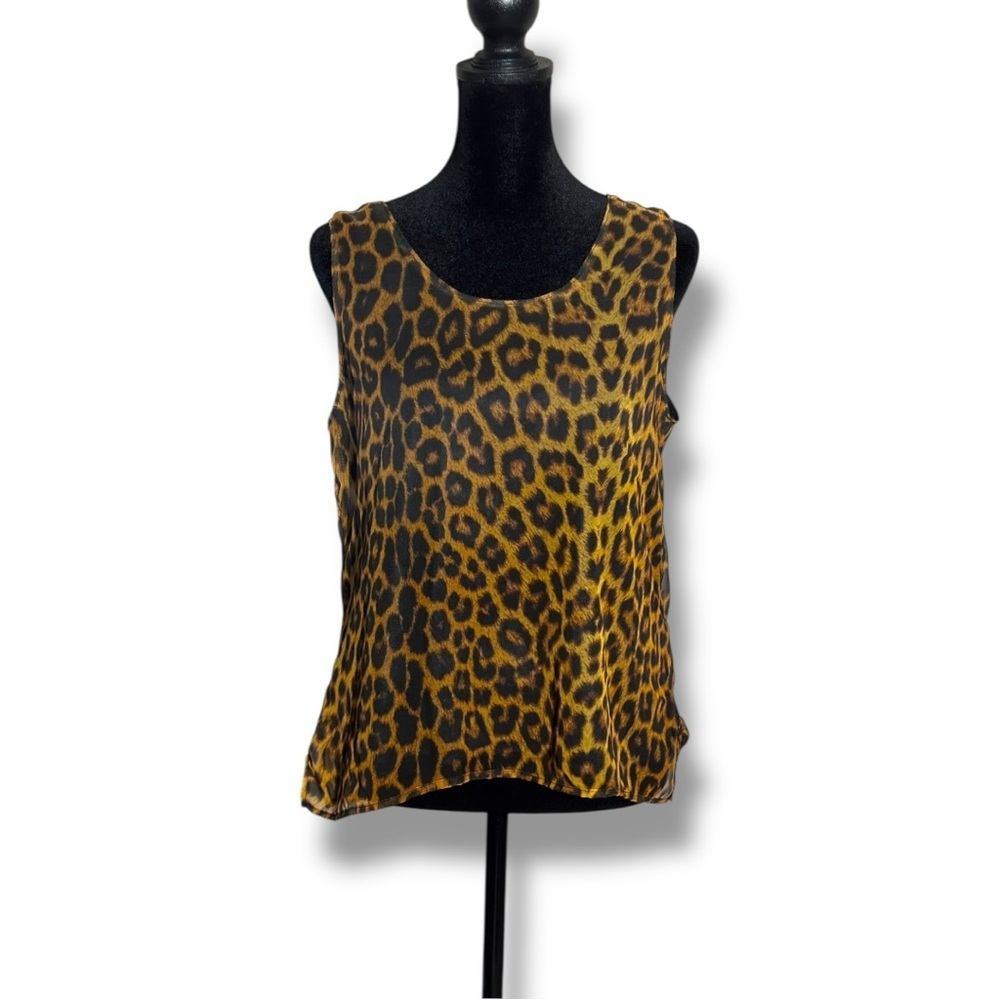 Working Girl Chic Leopard Print Sheer Tan and Black Breathable Flowy Tank Top